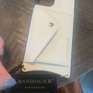 Bandolier White Leather Phone Case with Gold Accents iPhone 14 Plus - No Strap